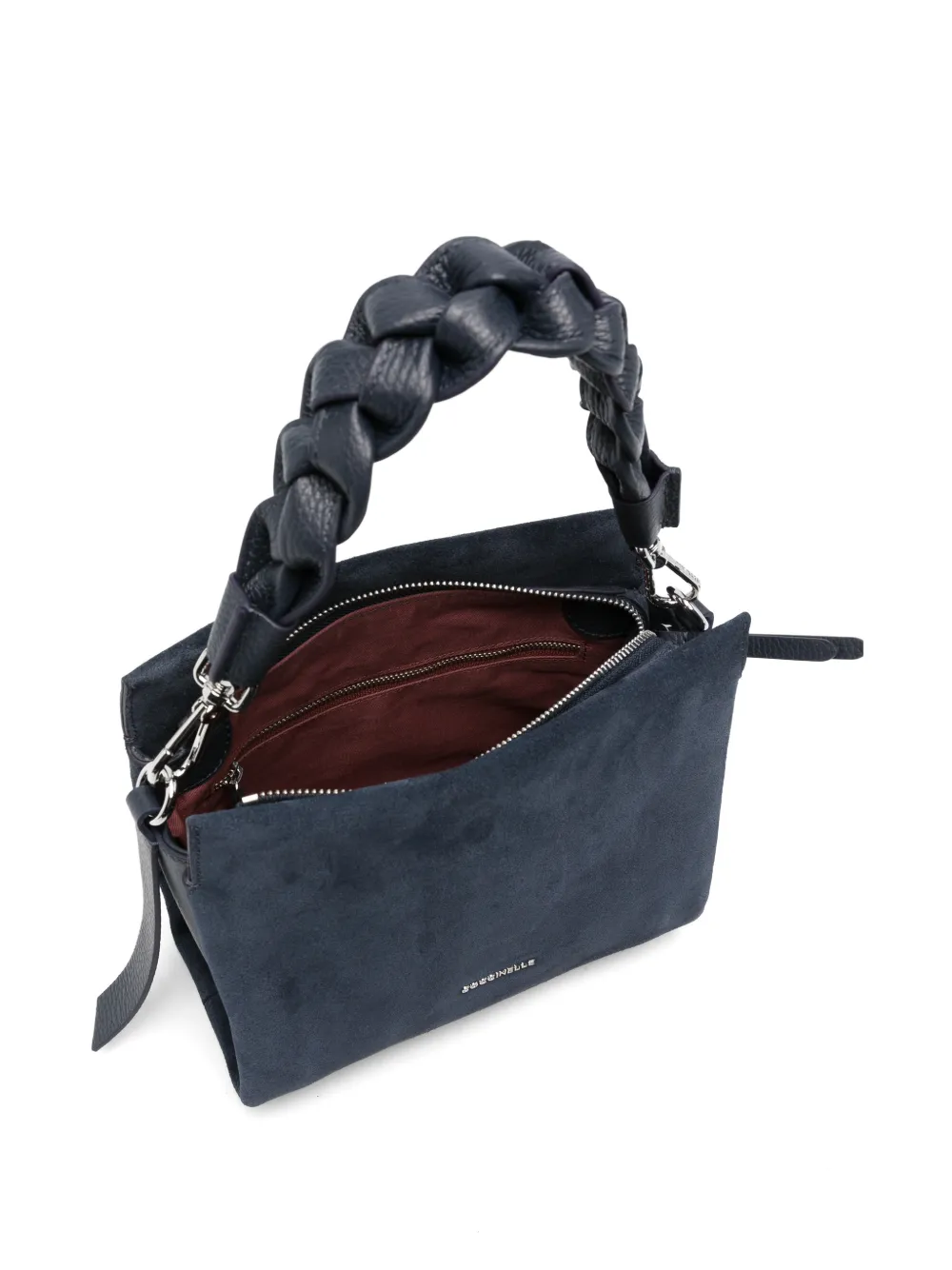 Coccinelle Schoudertas met gevlochten handvat en suède detail Blauw