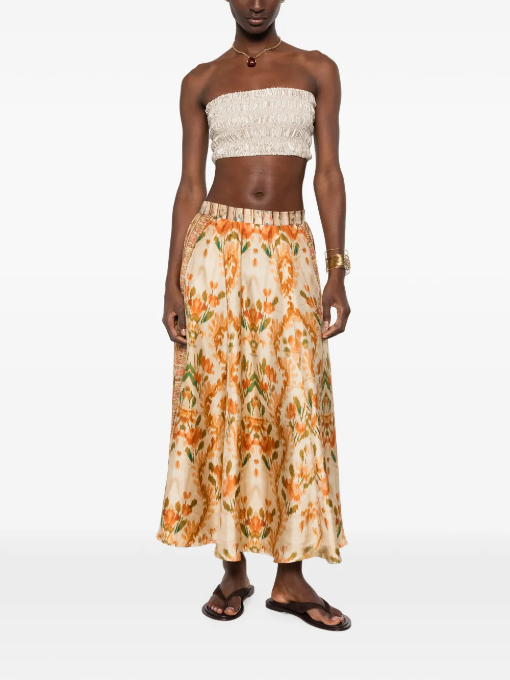 Pierre-Louis Mascia Aloe midi-rok met ikat-print Beige