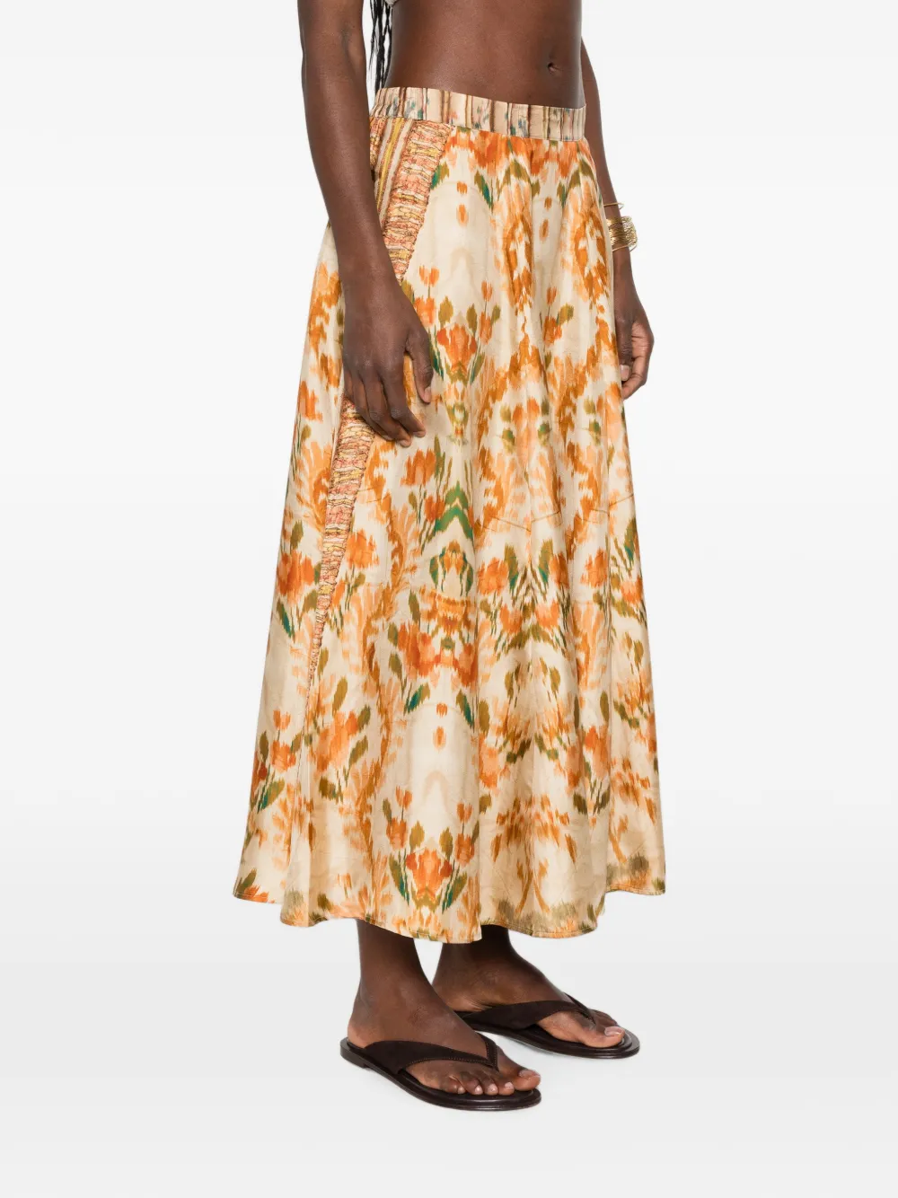 Pierre-Louis Mascia Aloe midi-rok met ikat-print Beige