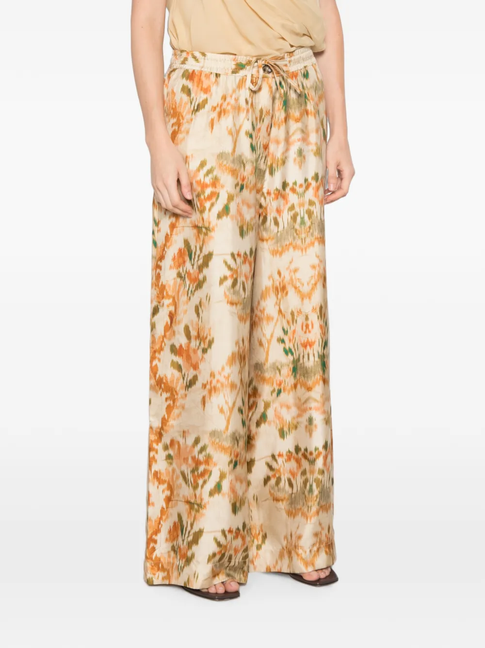 Pierre-Louis Mascia Palazzo broek met trekkoordsluiting en ikat-print Beige