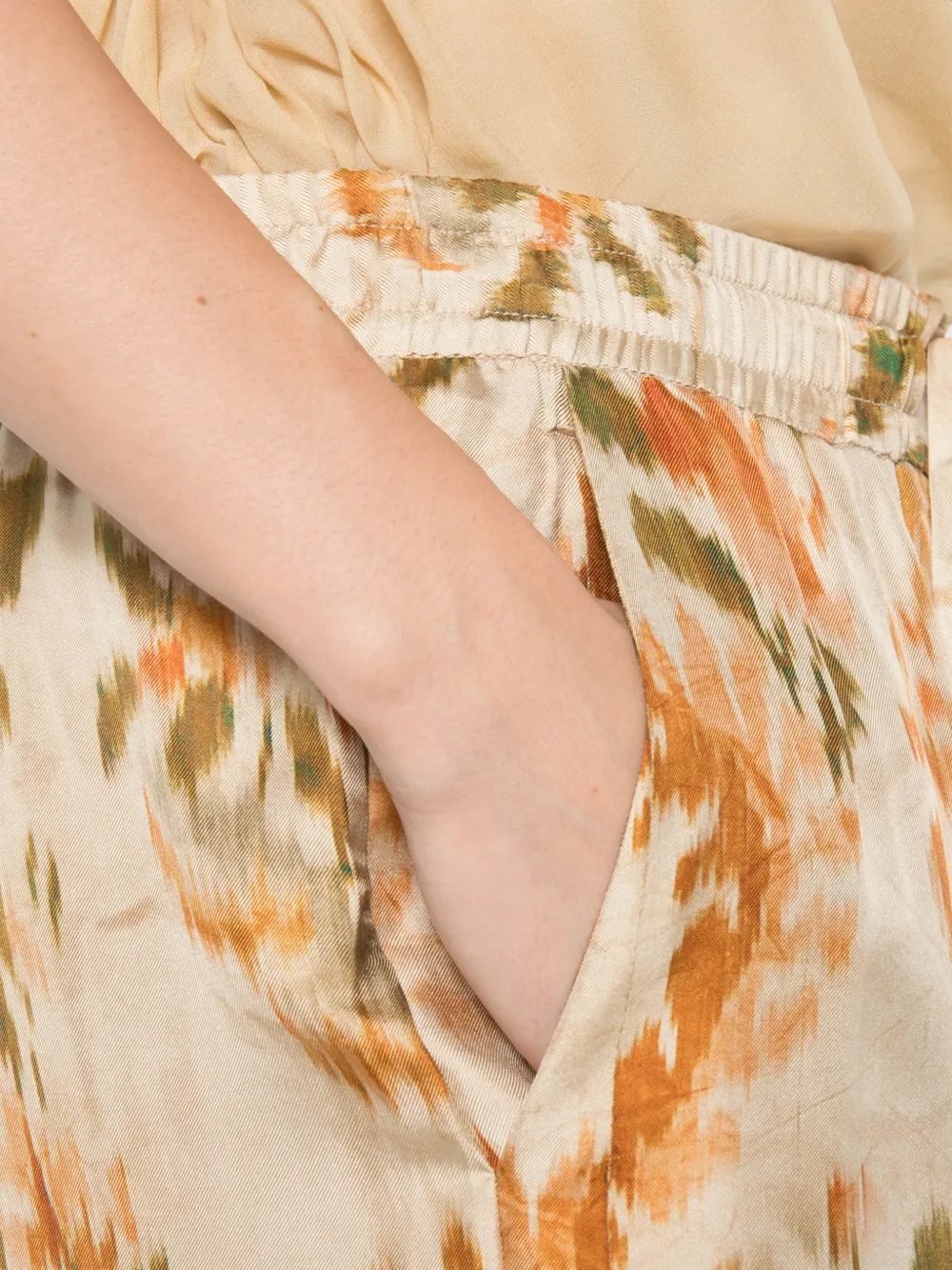 Pierre-Louis Mascia Palazzo broek met trekkoordsluiting en ikat-print Beige