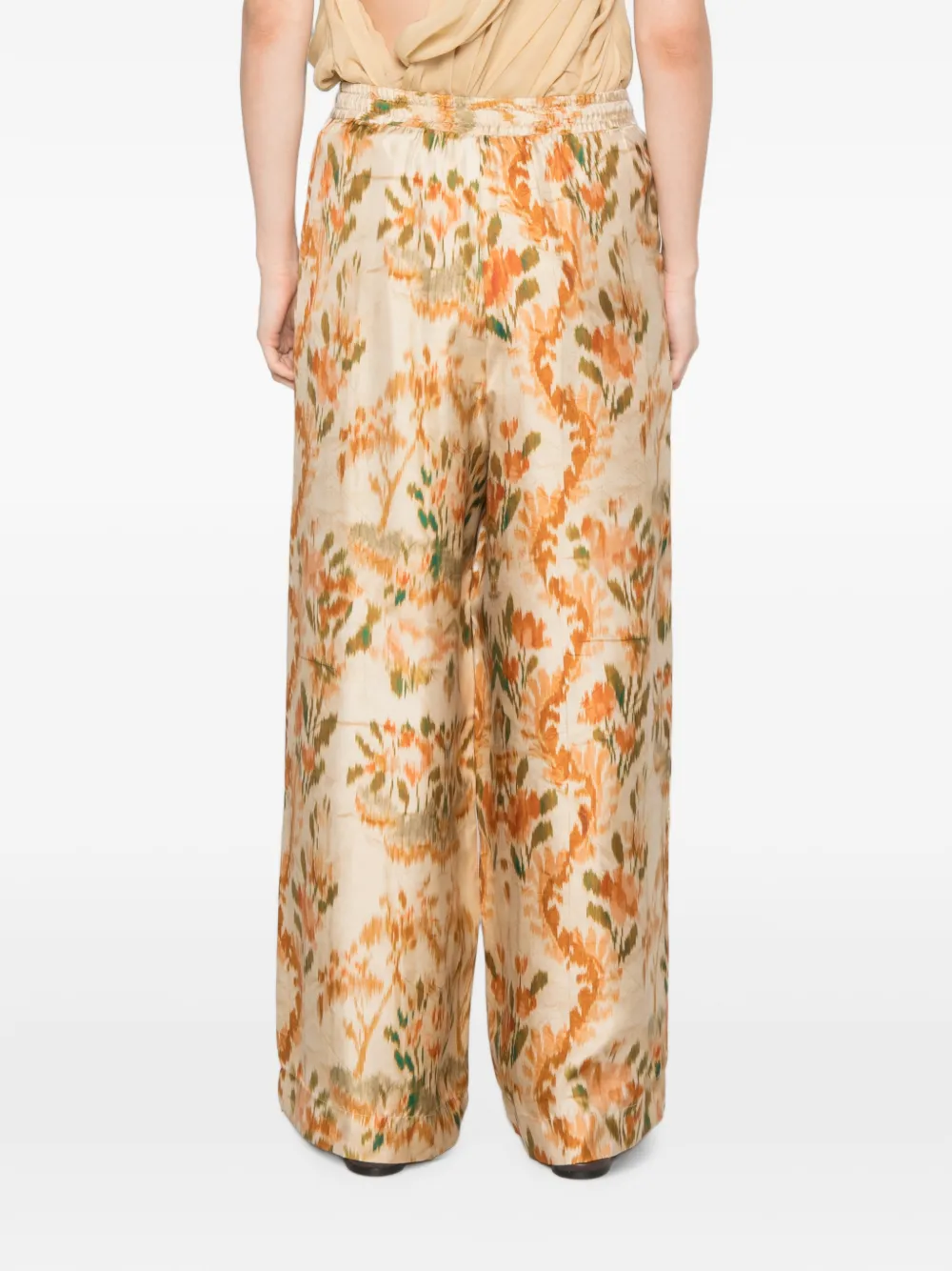 Pierre-Louis Mascia Palazzo broek met trekkoordsluiting en ikat-print Beige