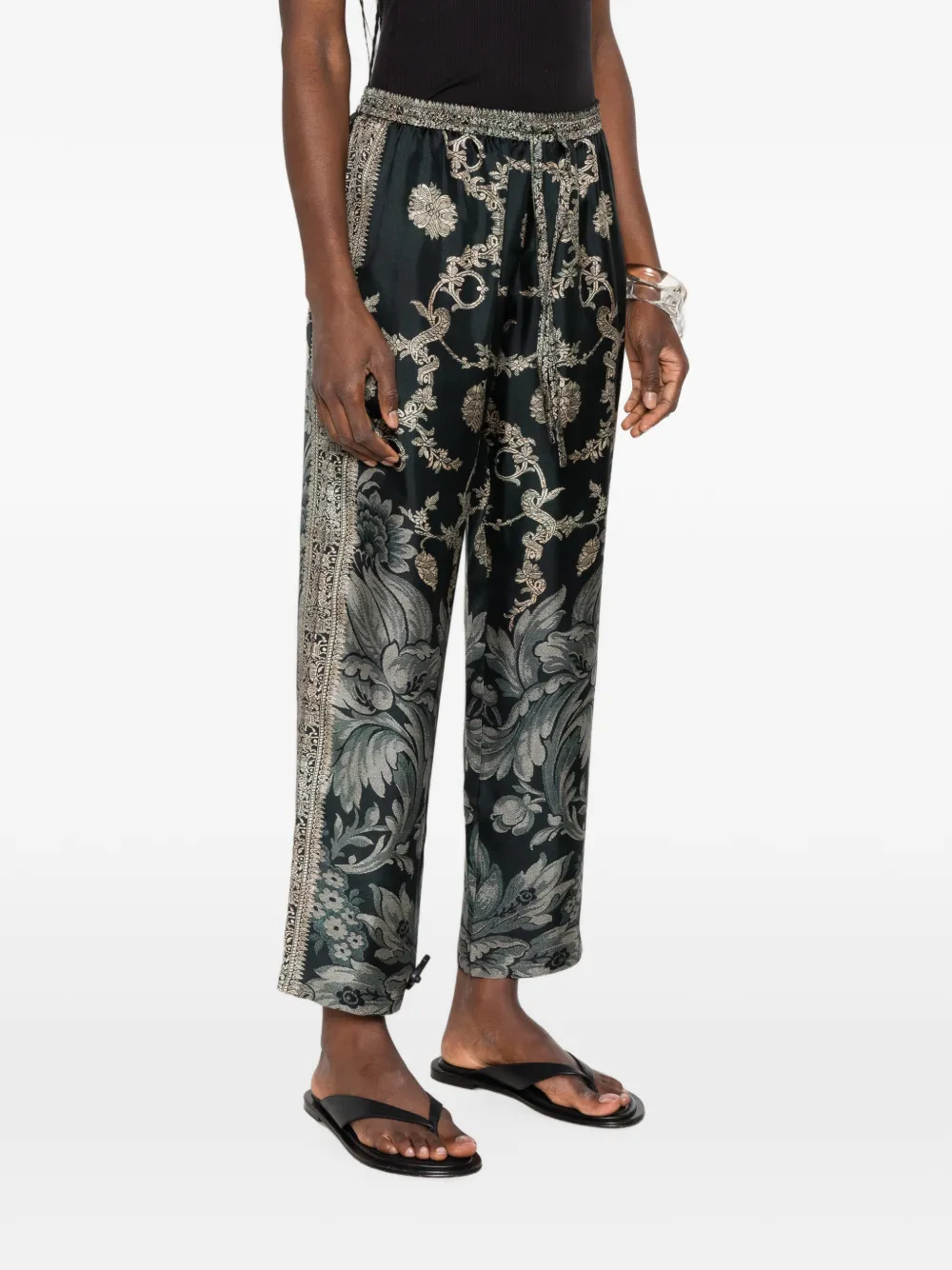 Pierre-Louis Mascia Aloe floral-print drawstring trousers Zwart