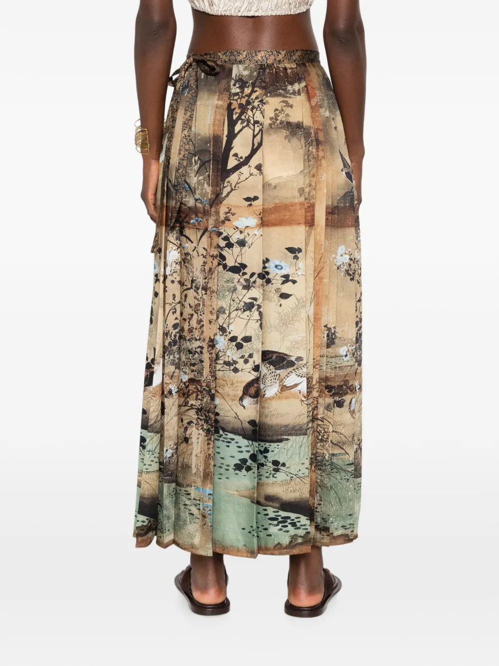 Pierre-Louis Mascia Doxgr maxi-plooirok met landschapsprint Beige