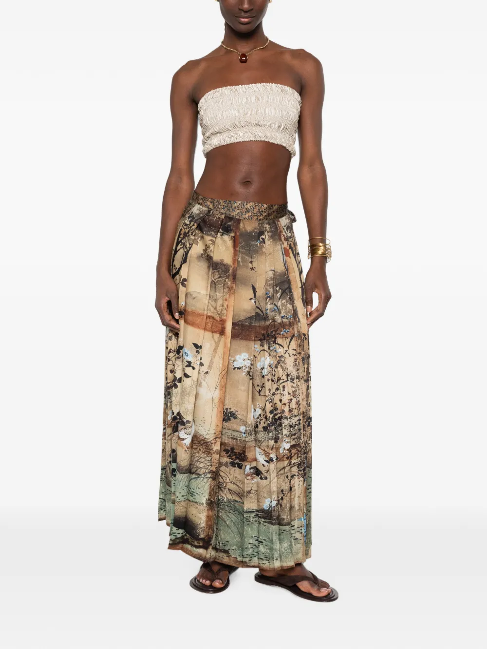Pierre-Louis Mascia Doxgr maxi-plooirok met landschapsprint Beige