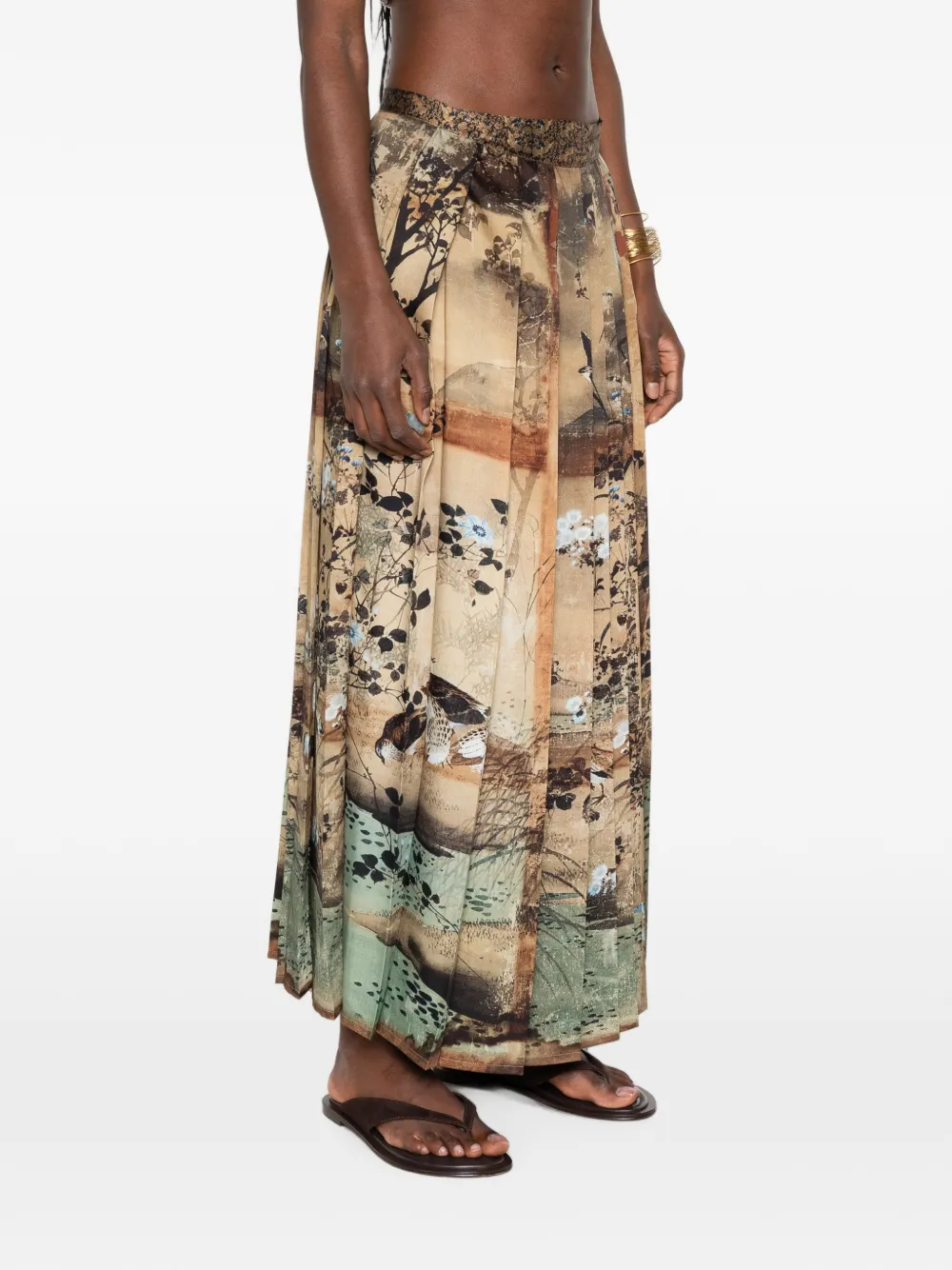 Pierre-Louis Mascia Doxgr maxi-plooirok met landschapsprint Beige