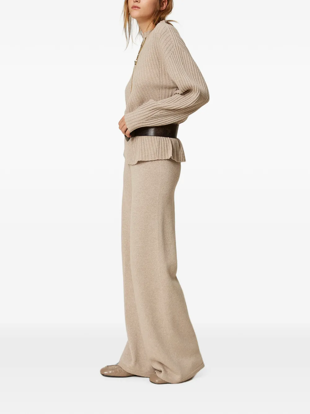 TWINSET Gebreide palazzo broek van wolblend Beige