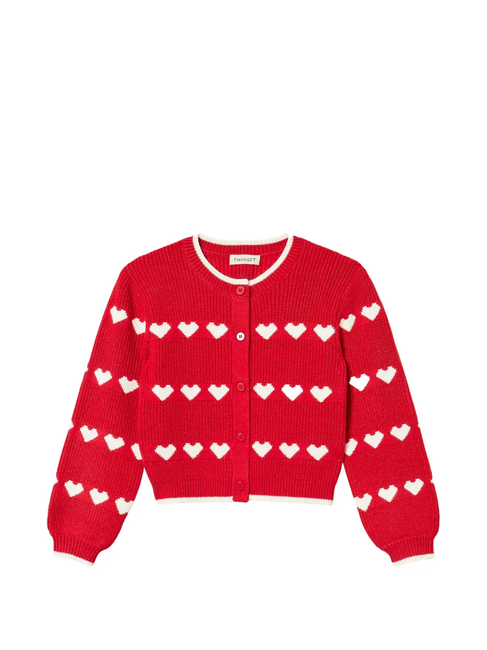 TWINSET Kids cardigan with jacquard heart pattern - Rosso