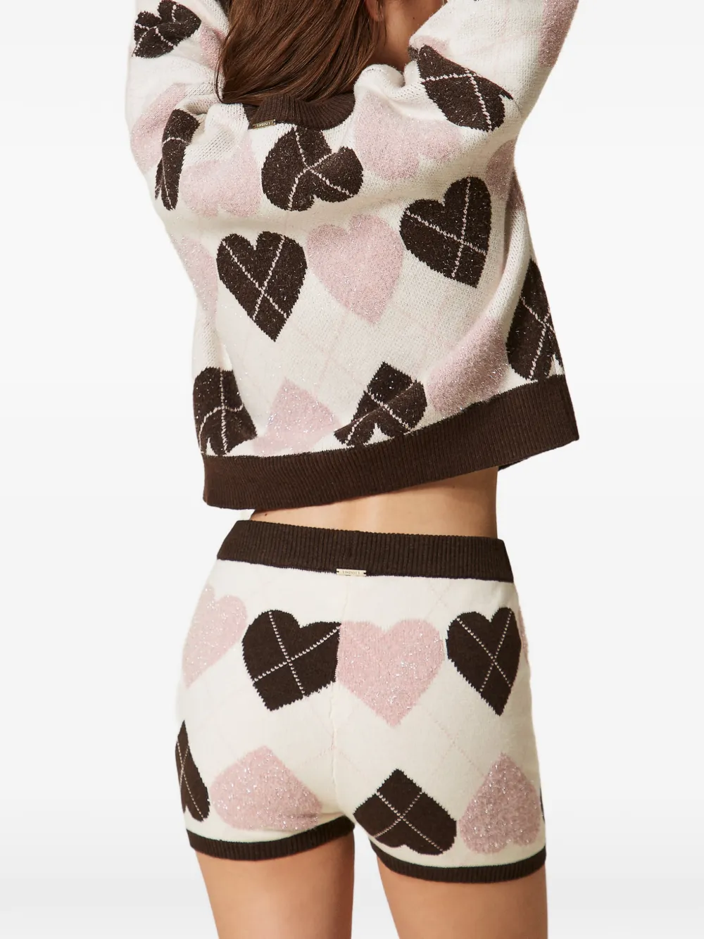 TWINSET Gebreide shorts met hart-patroon en jacquard Beige