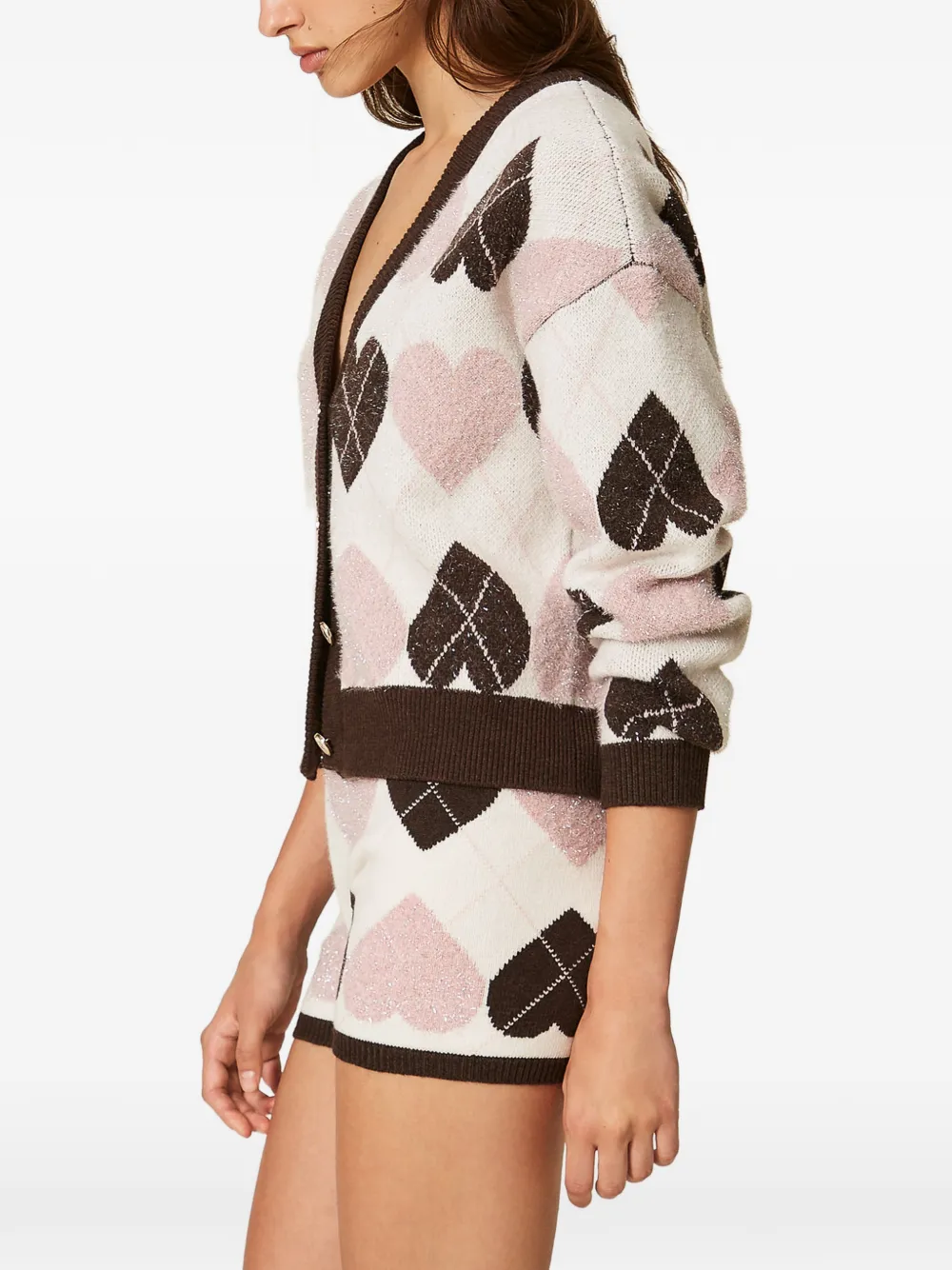 TWINSET Gebreide shorts met hart-patroon en jacquard Beige