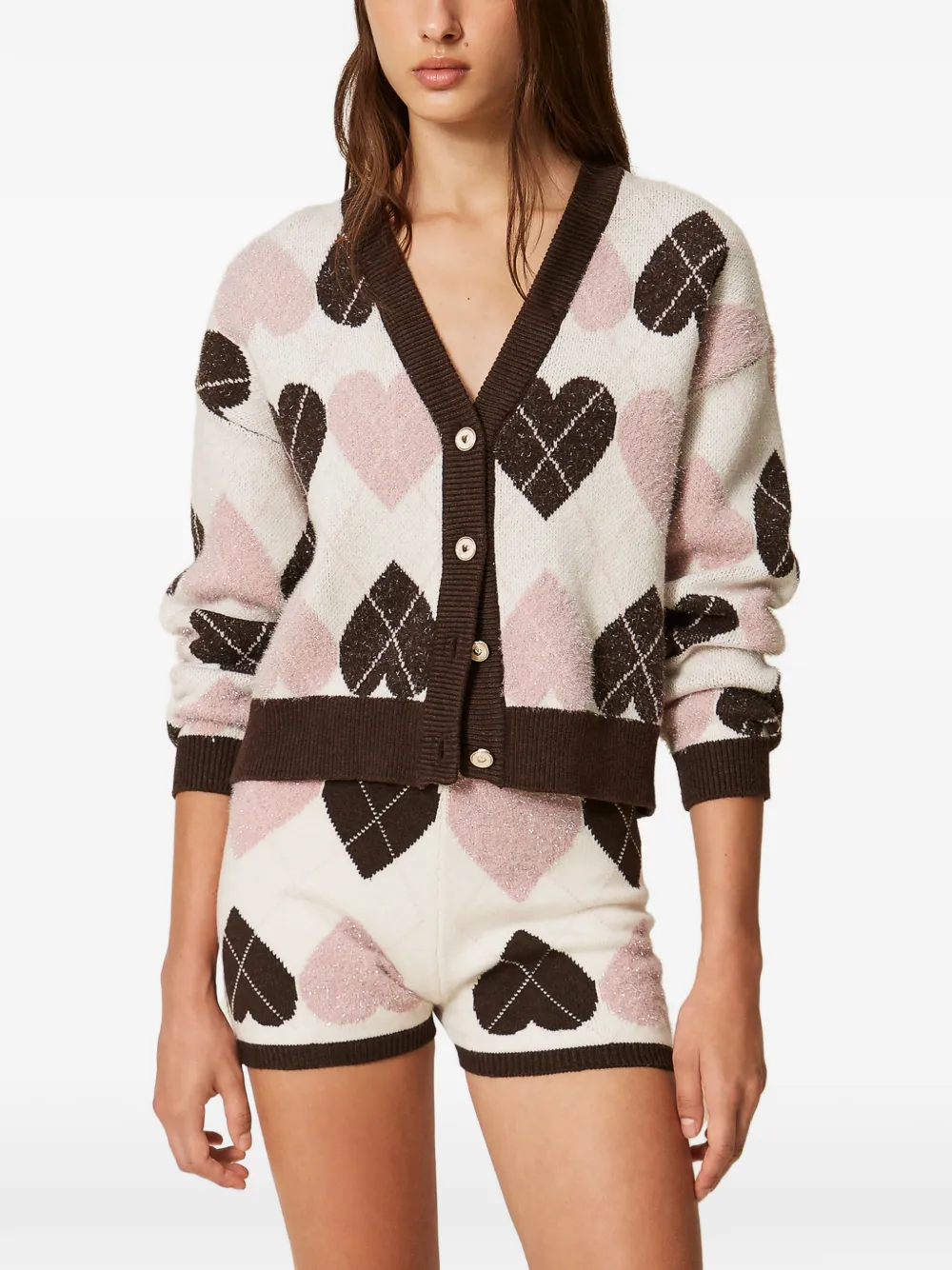 TWINSET Gebreide shorts met hart-patroon en jacquard Beige