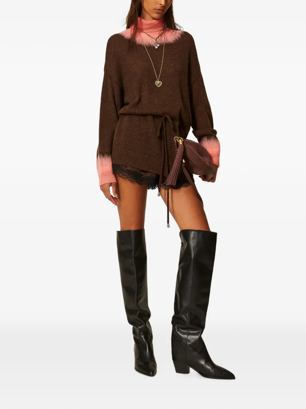 TWINSET Myfo tweekleurige maxi-trui van wolblend Bruin