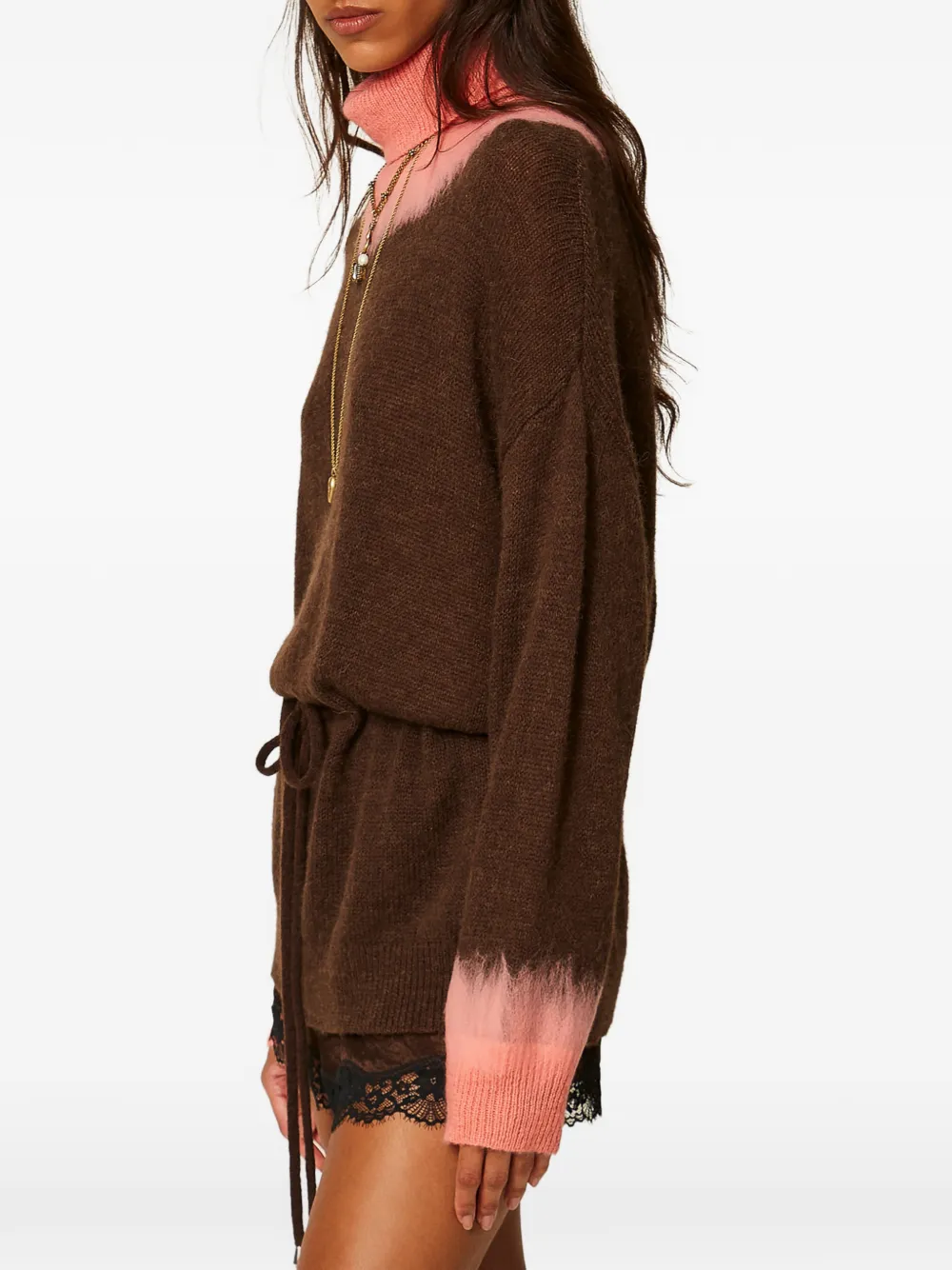 TWINSET Myfo tweekleurige maxi-trui van wolblend Bruin