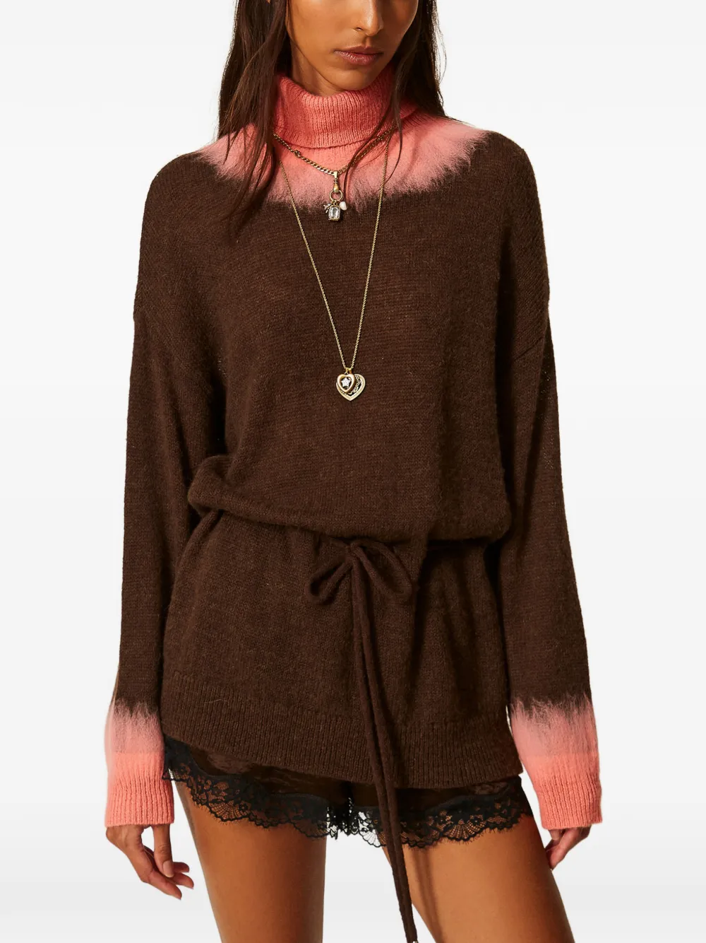 TWINSET Myfo tweekleurige maxi-trui van wolblend Bruin