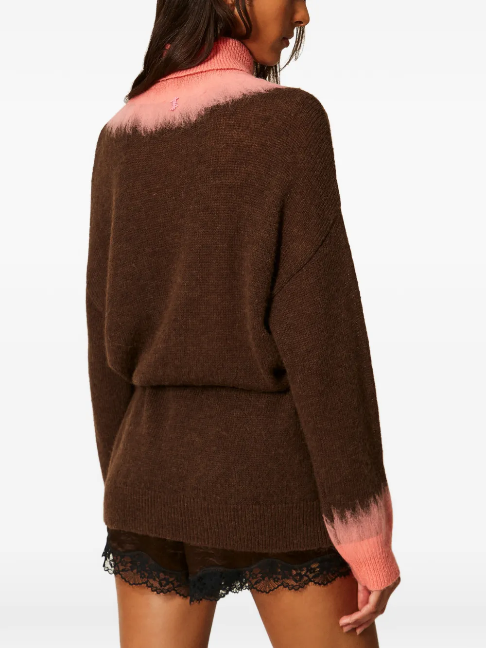 TWINSET Myfo tweekleurige maxi-trui van wolblend Bruin