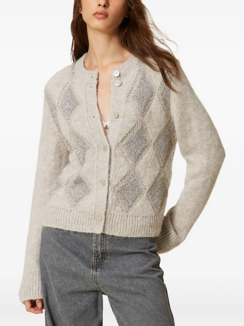 TWINSET Vest met pailletten en jacquard Beige