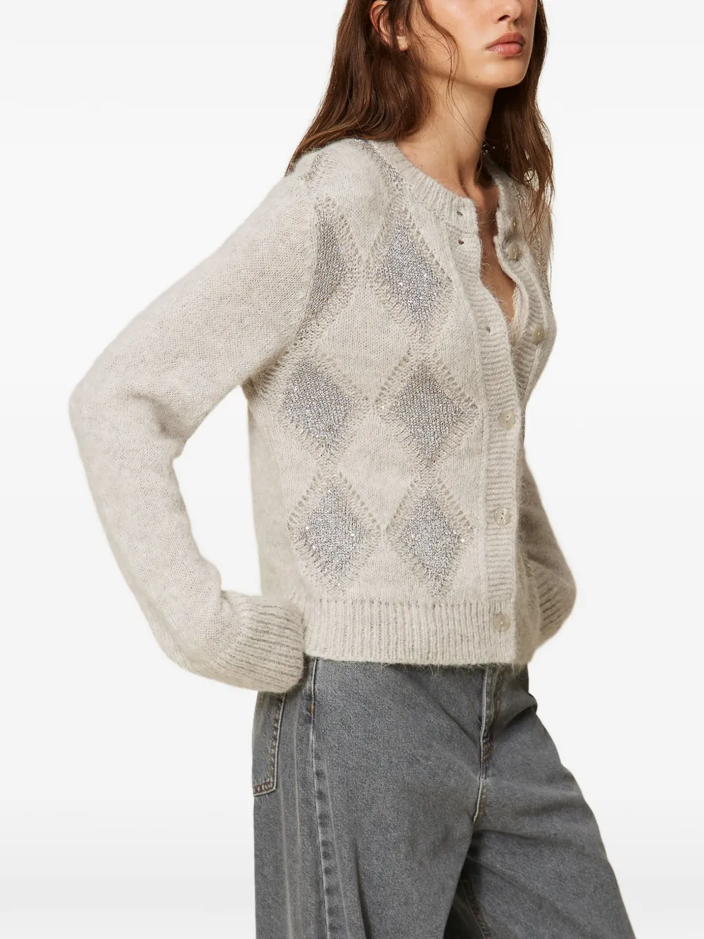 TWINSET Vest met pailletten en jacquard Beige