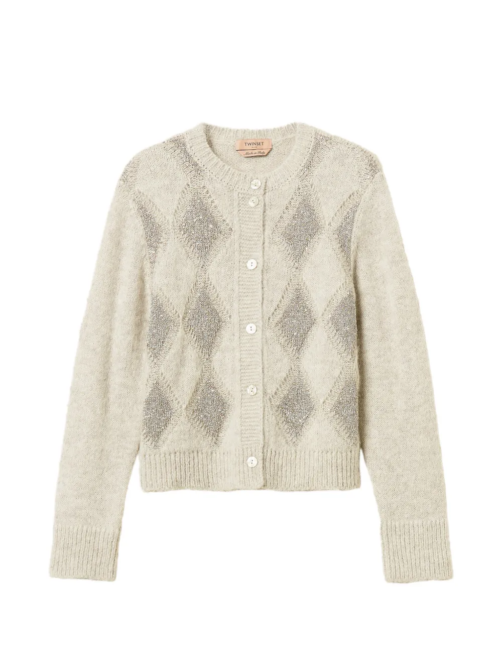 TWINSET jacquard diamond cardigan with sequins - Toni neutri