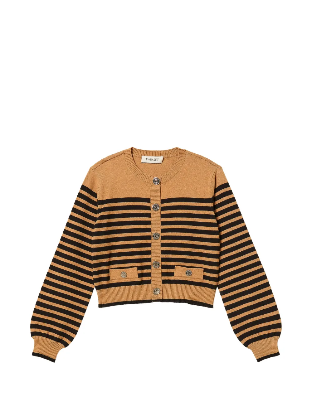 TWINSET Kids striped-knit button-up cardigan - Nude