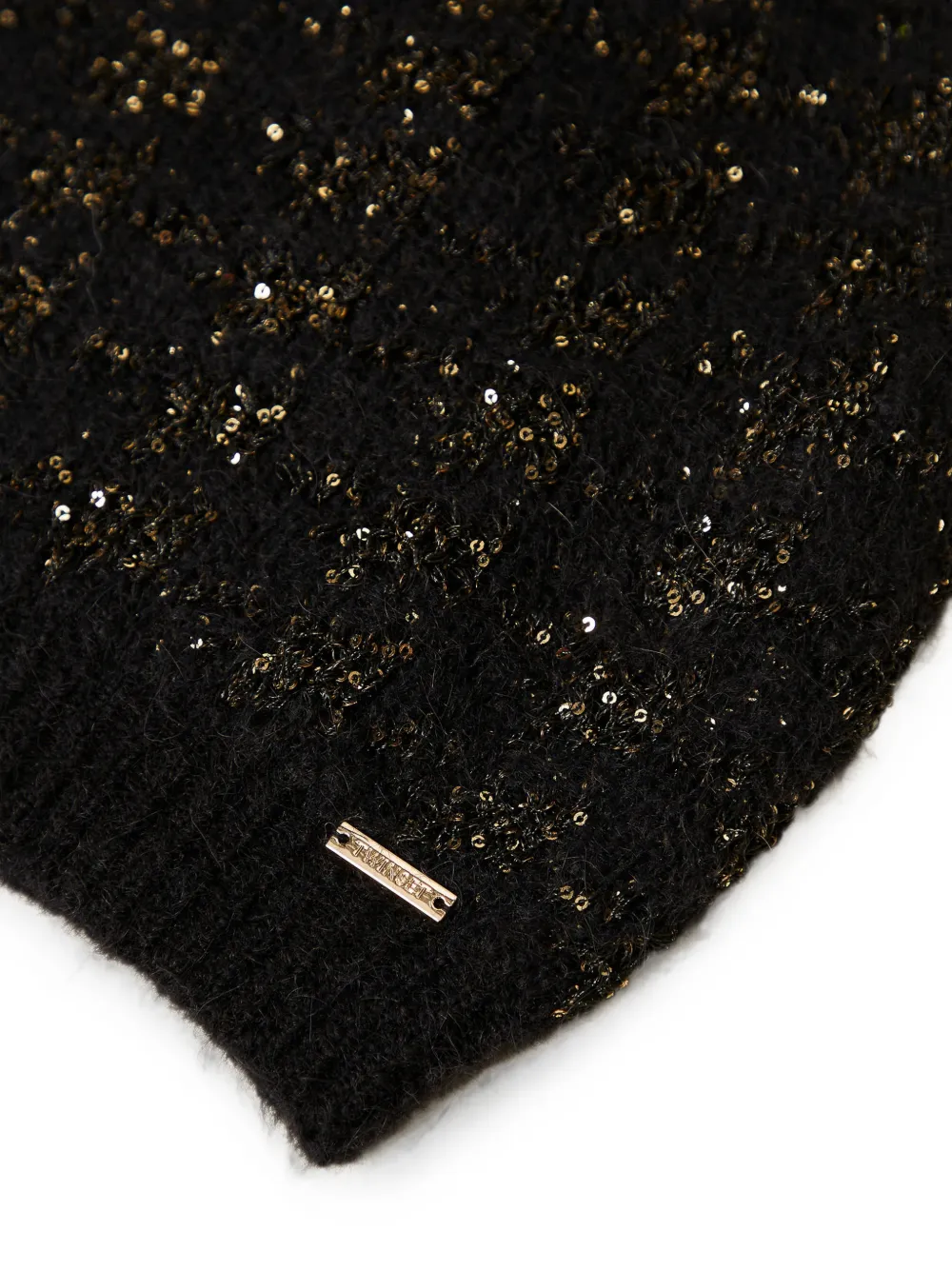 TWINSET Gebreide muts met jacquard en pied-de-poule-patroon Zwart