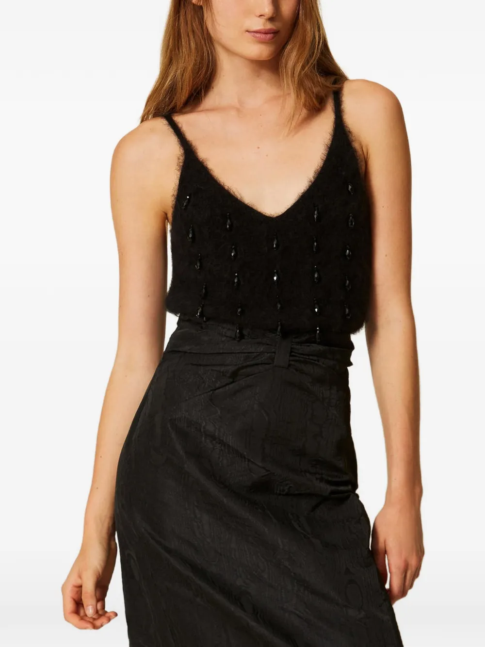 TWINSET Top in misto lana con ricamo - Nero