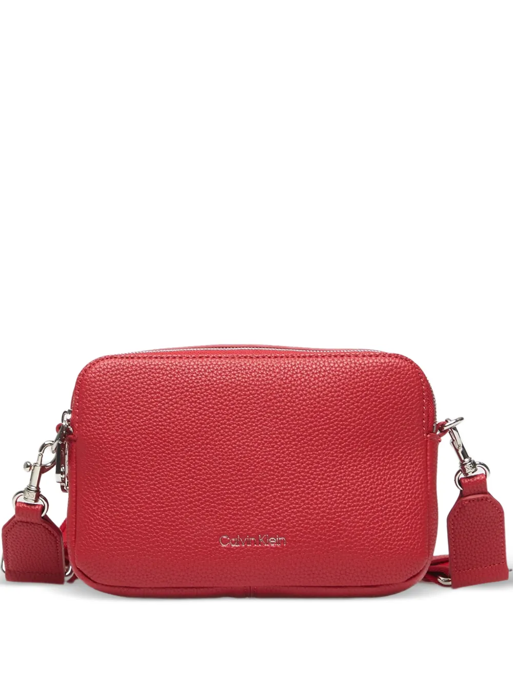 Calvin Klein logo-strap pebbled-effect crossbody bag - Rosso