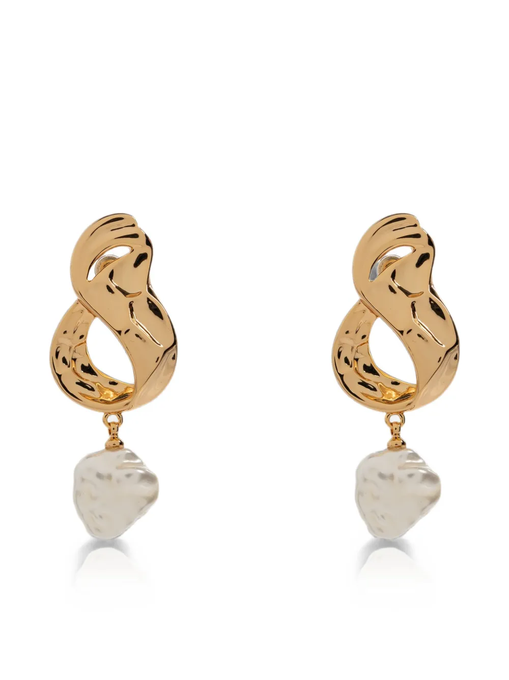 Self-Portrait pearl-pendant hammered-effect drop earrings - Oro