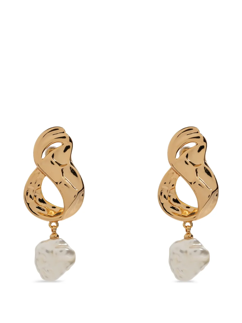 Self-Portrait pearl-pendant hammered-effect drop earrings - Oro