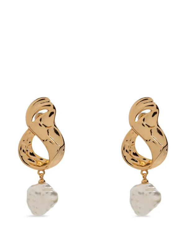 Self-Portrait Pearl-pendant Hammered-effect Drop Earrings in Gold