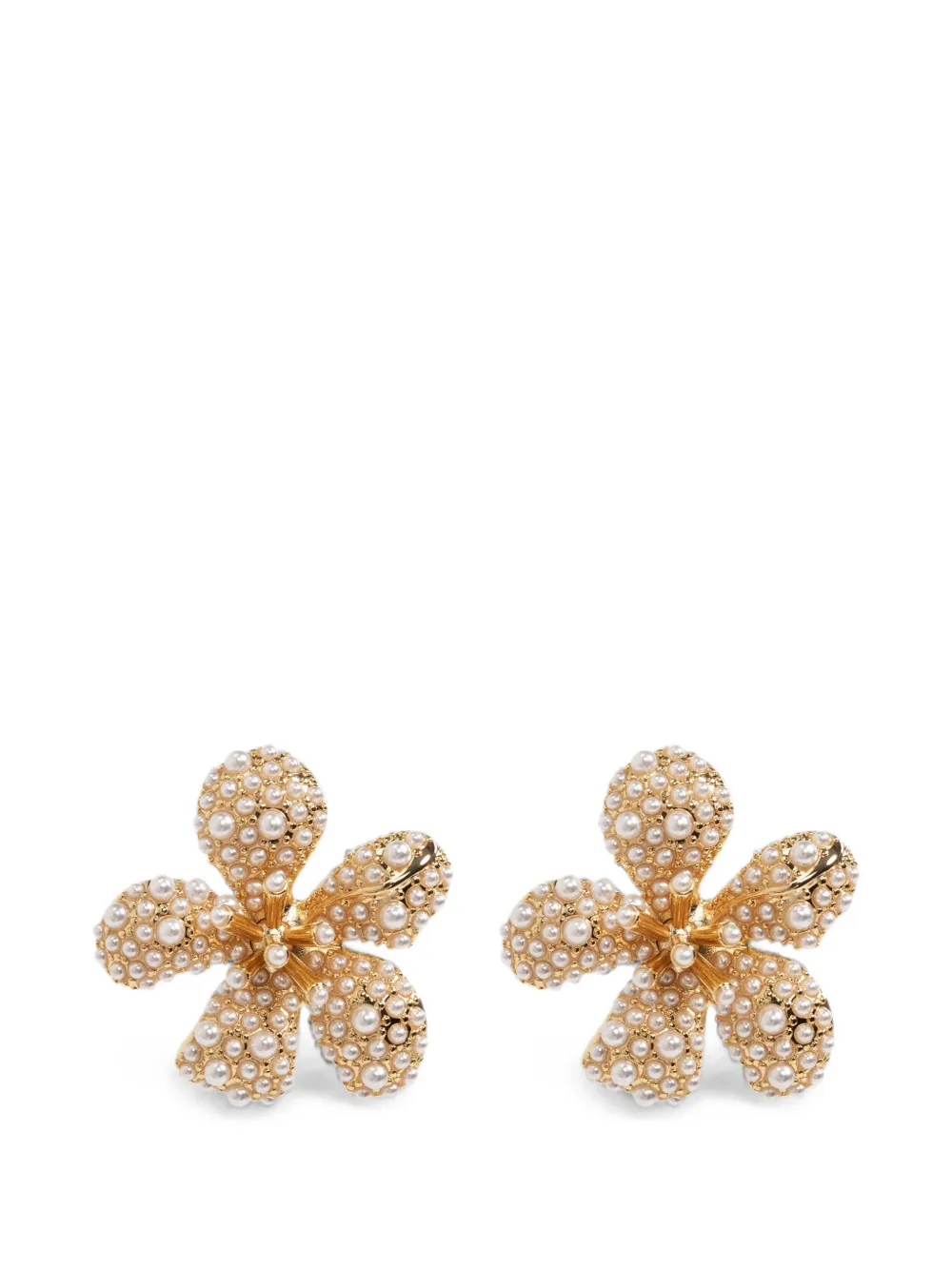 Self-Portrait floral-motif faux-pearl earrings - Oro