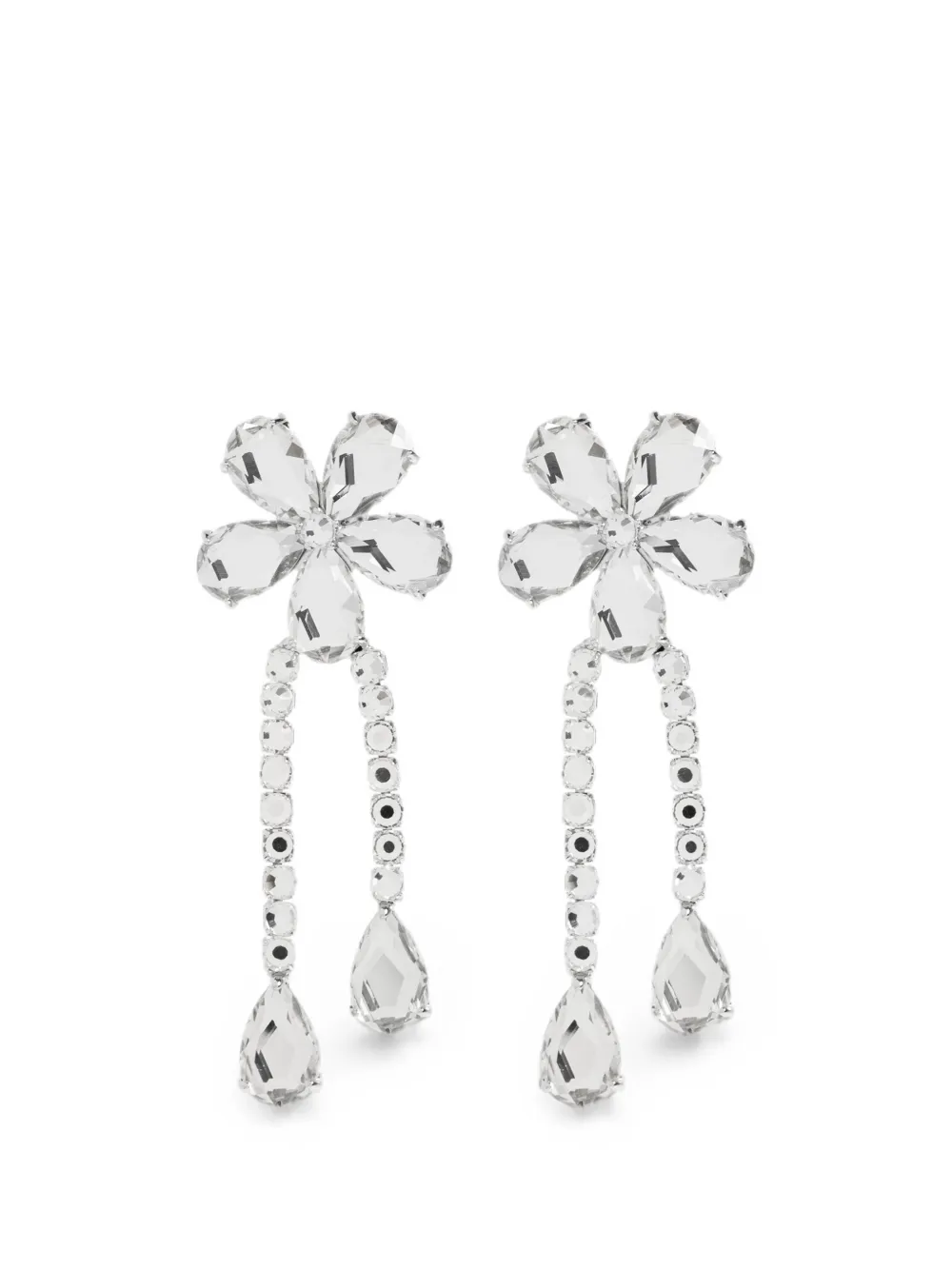 Self-Portrait crystal-embellished floral-motif drop earrings - Argento