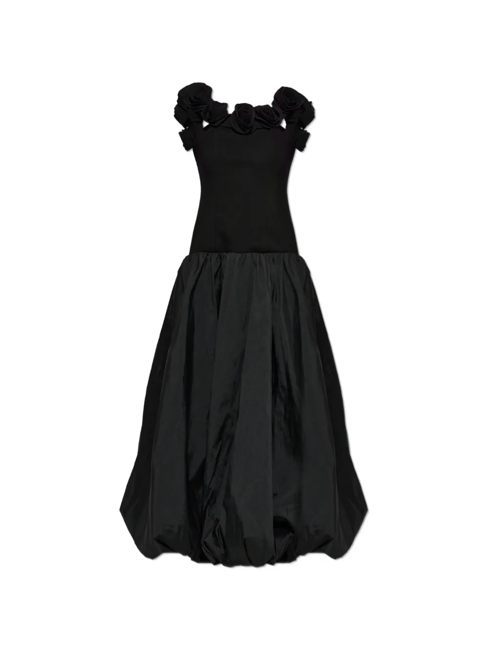 ROTATE BIRGER CHRISTENSEN floral-appliqué off-shoulder maxi dress - Nero