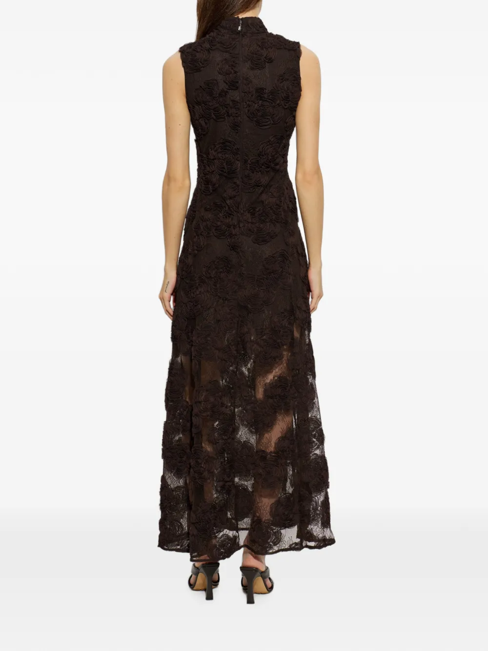ROTATE BIRGER CHRISTENSEN Maxi-jurk met 3D bloemen Bruin