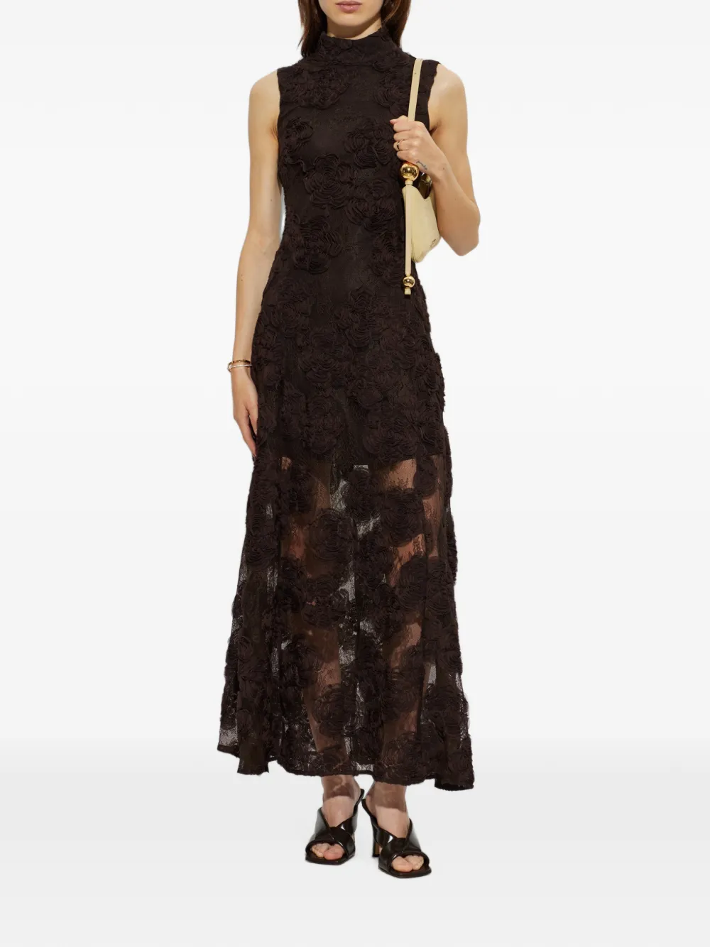 ROTATE BIRGER CHRISTENSEN Maxi-jurk met 3D bloemen Bruin