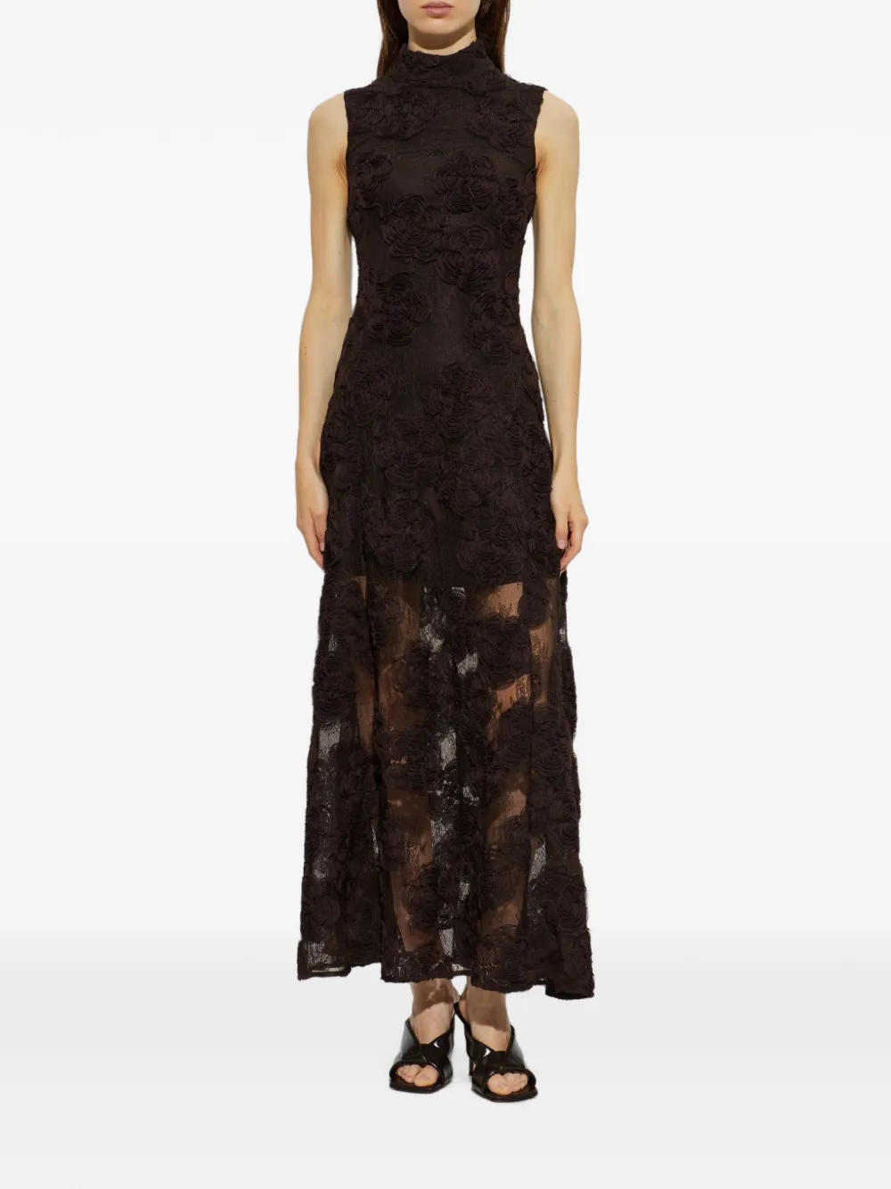 ROTATE BIRGER CHRISTENSEN Maxi-jurk met 3D bloemen Bruin