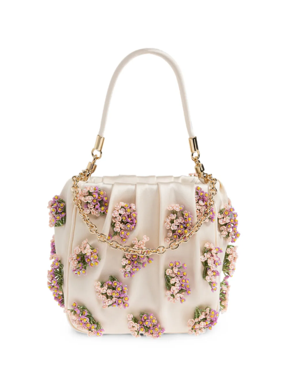 Self-Portrait floral-appliqué satin tote bag - Nude