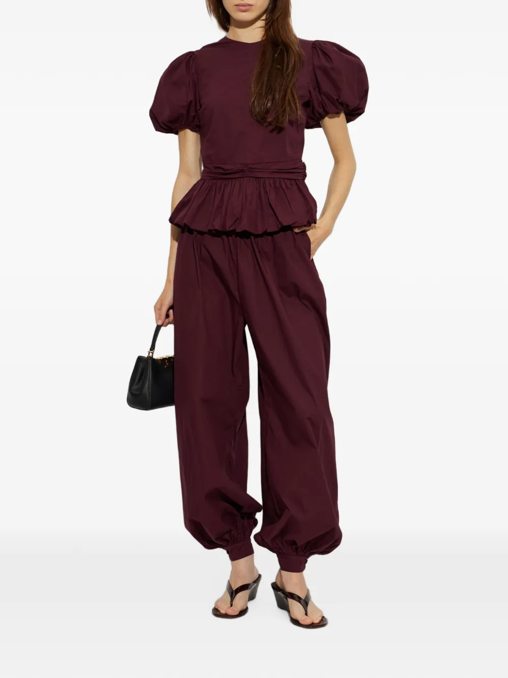 ROTATE BIRGER CHRISTENSEN Ruimvallende broek met gesmockte manchetten Rood