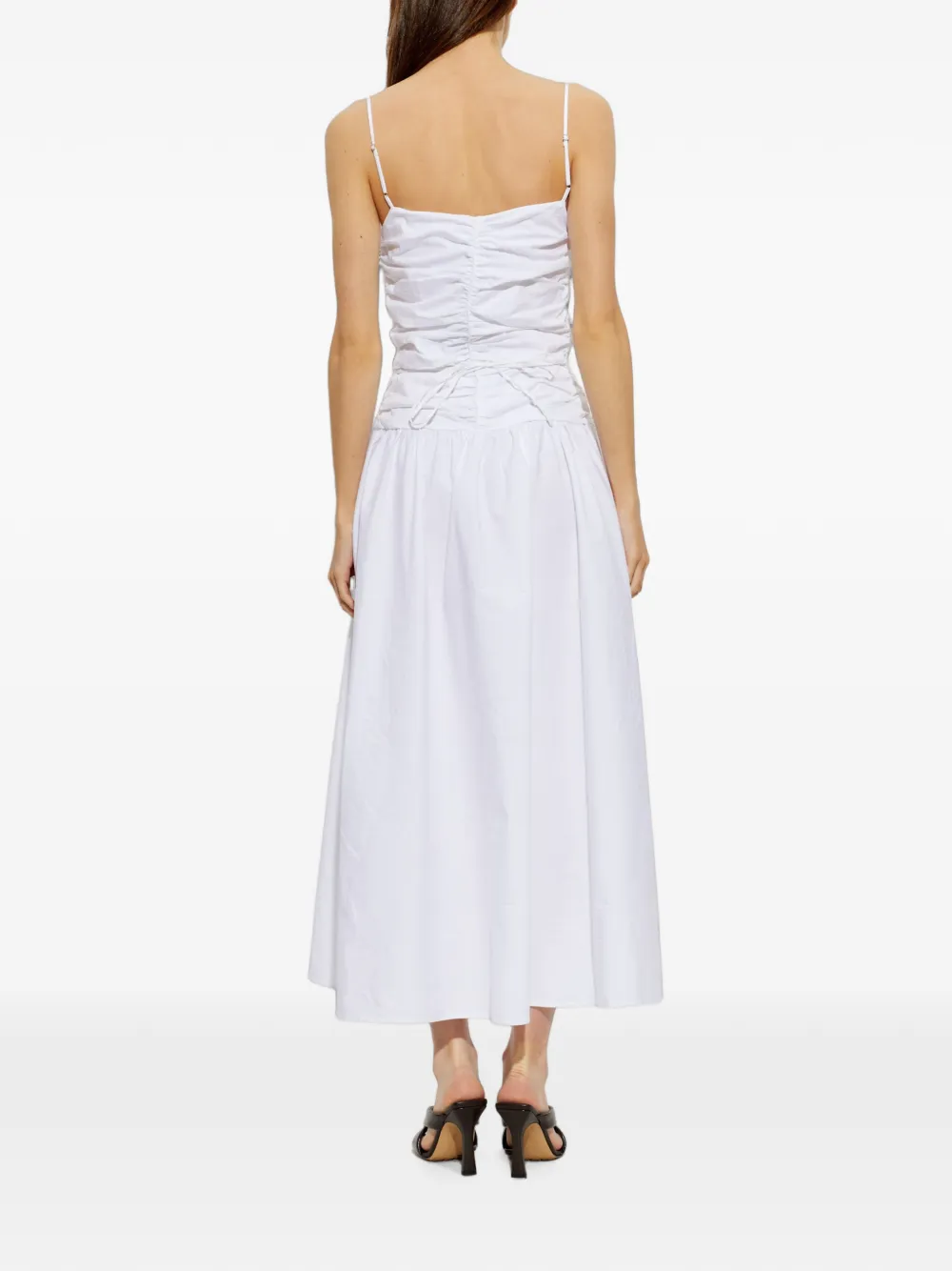ROTATE BIRGER CHRISTENSEN Midi-jurk met ruches en bloemen-detail Wit