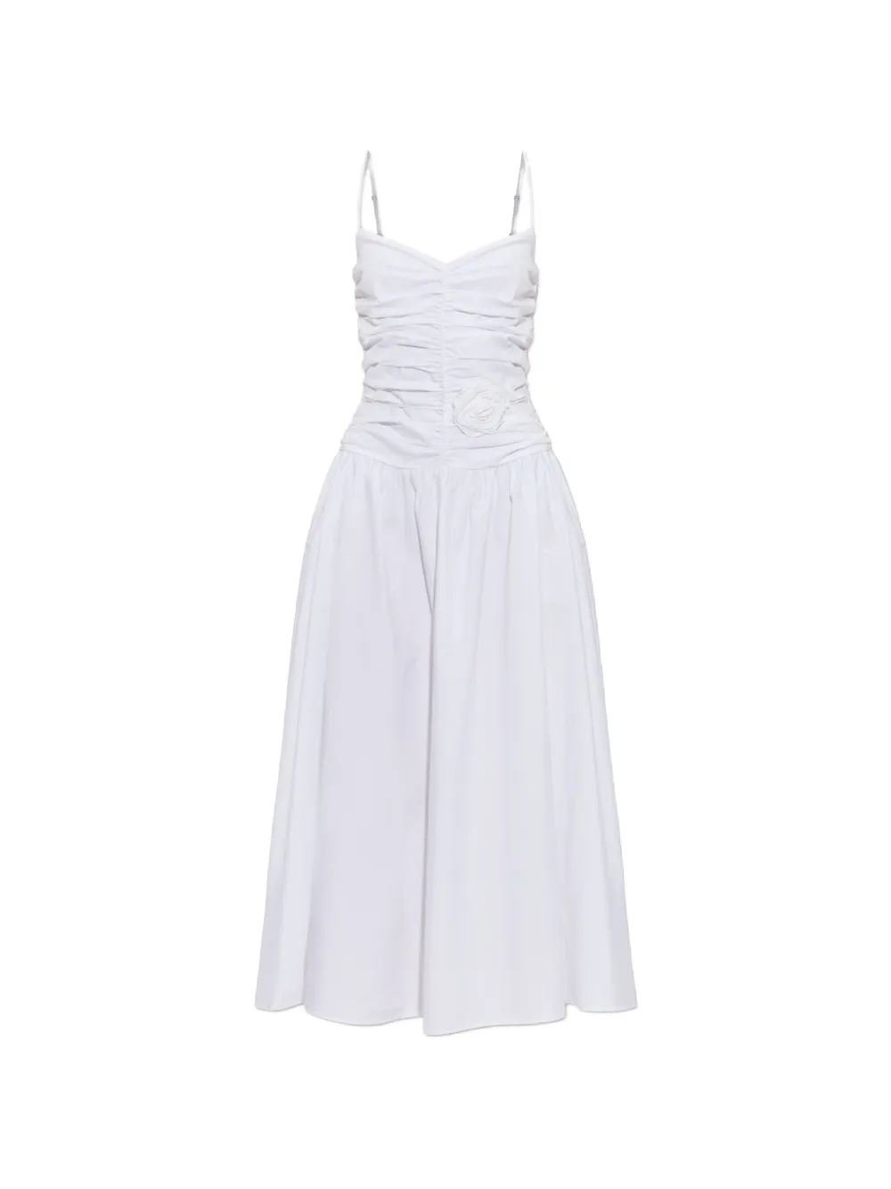 ROTATE BIRGER CHRISTENSEN flower-detail ruched midi dress - Bianco