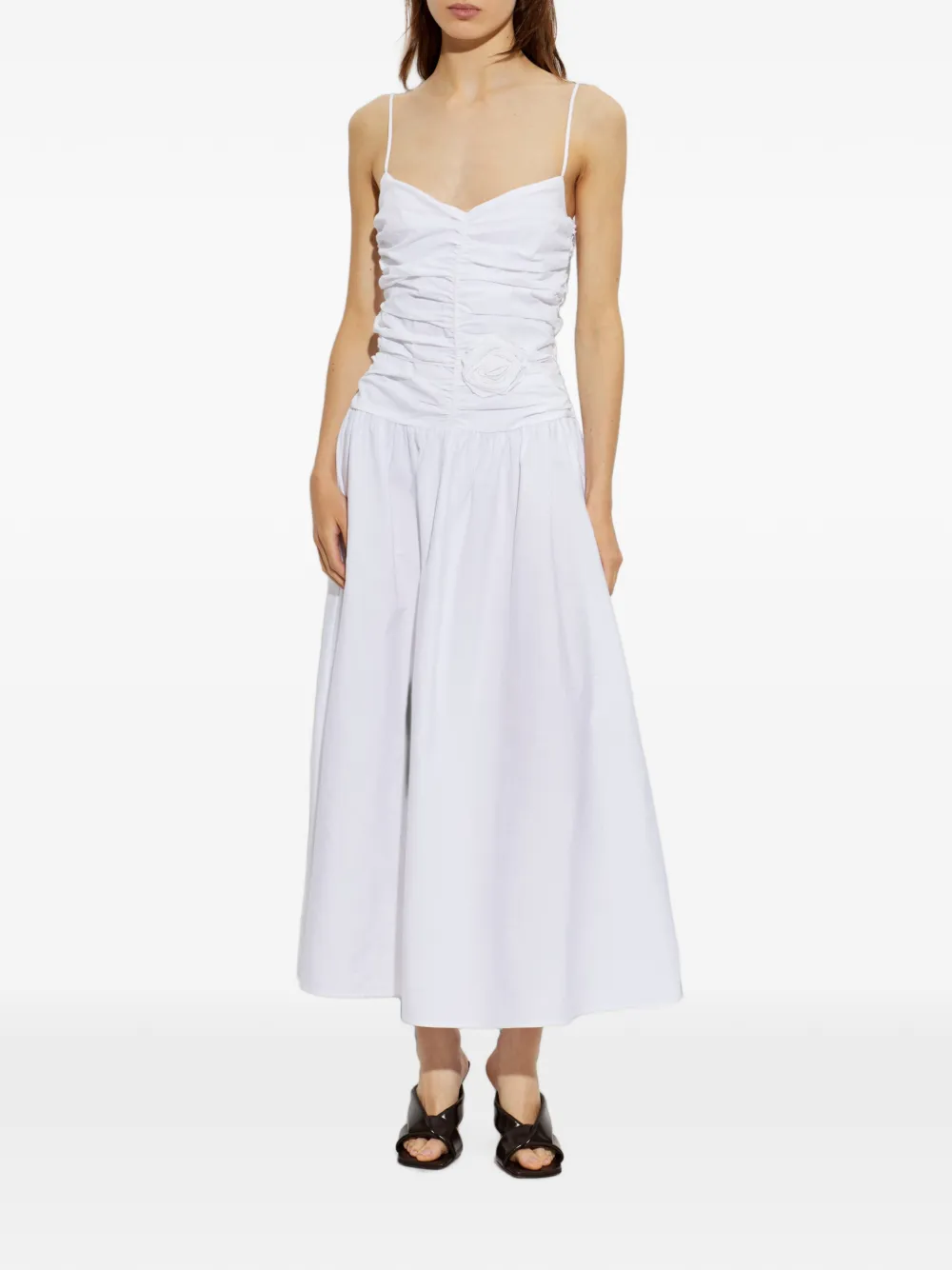 ROTATE BIRGER CHRISTENSEN Midi-jurk met ruches en bloemen-detail Wit