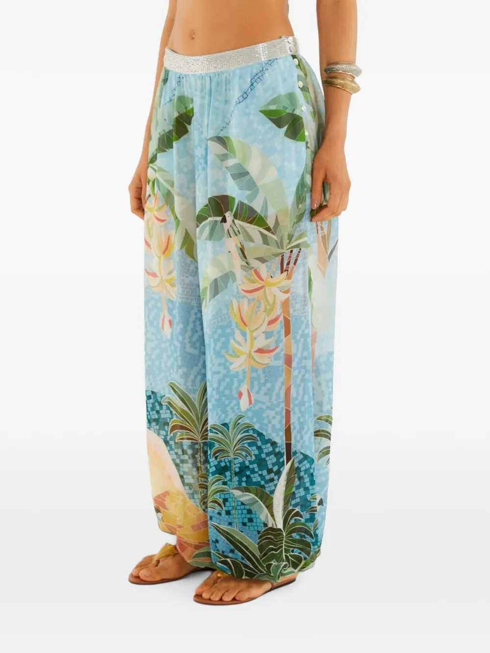 FARM Rio blue embroidered side-buttons balloon pants - Blau