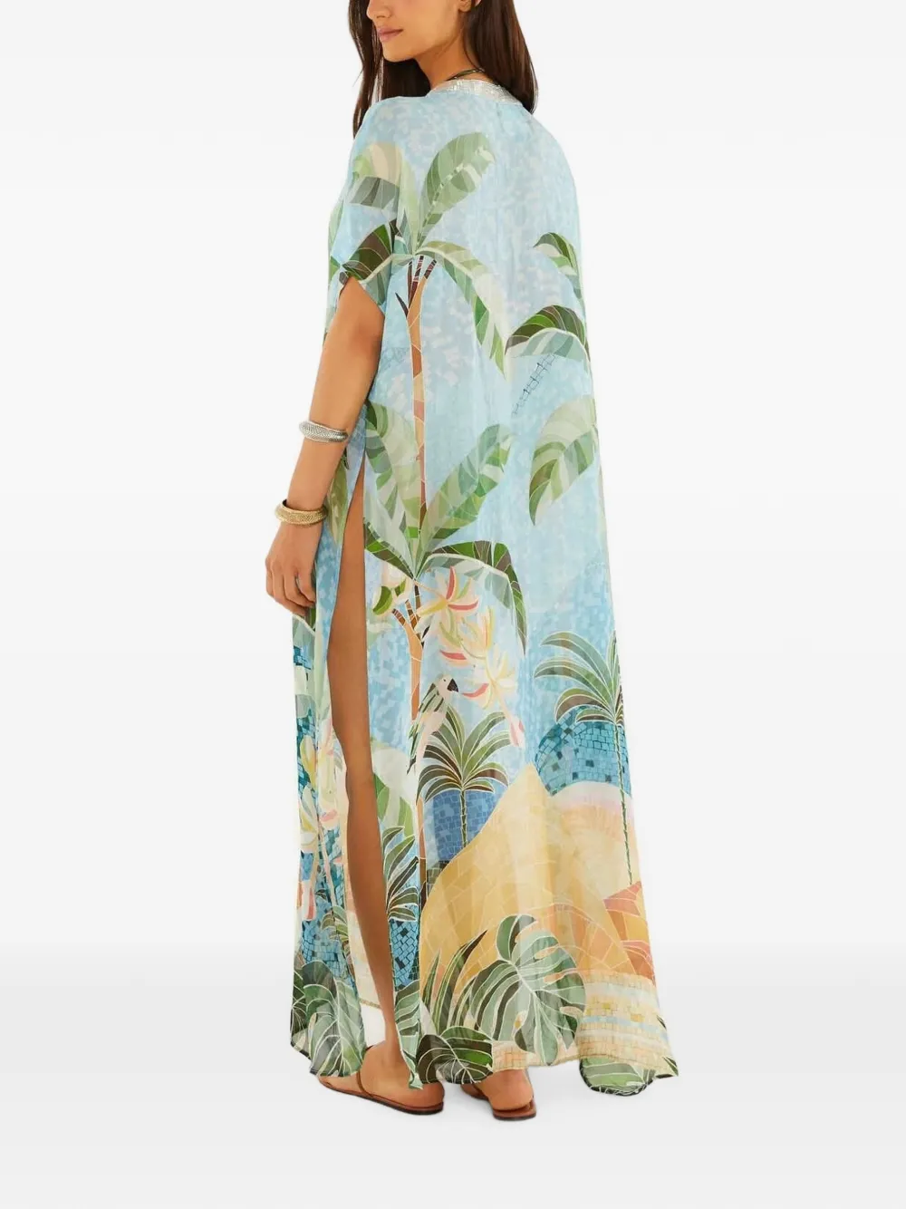 FARM Rio Maxi-tuniek met geborduurde zijsplitten Blauw