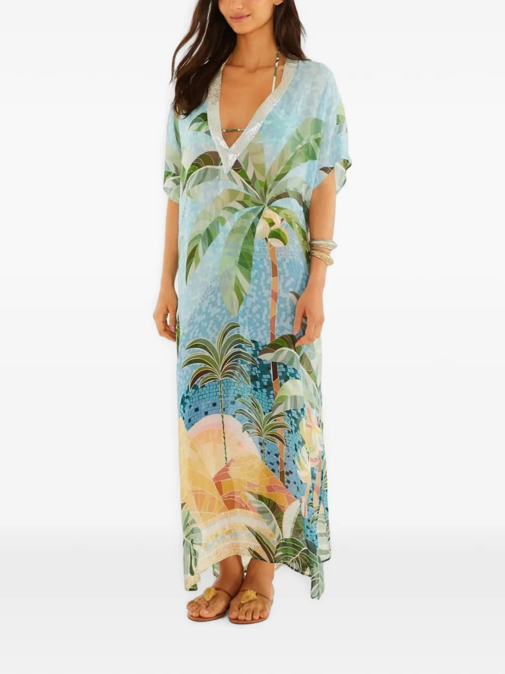 FARM Rio Maxi-tuniek met geborduurde zijsplitten Blauw
