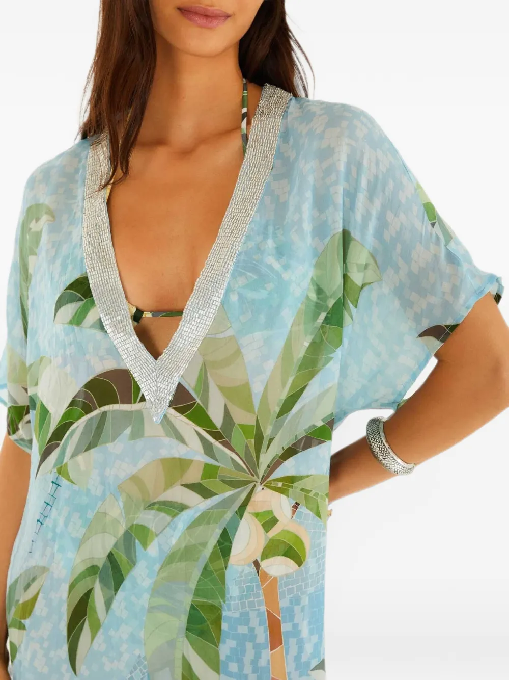 FARM Rio Maxi-tuniek met geborduurde zijsplitten Blauw