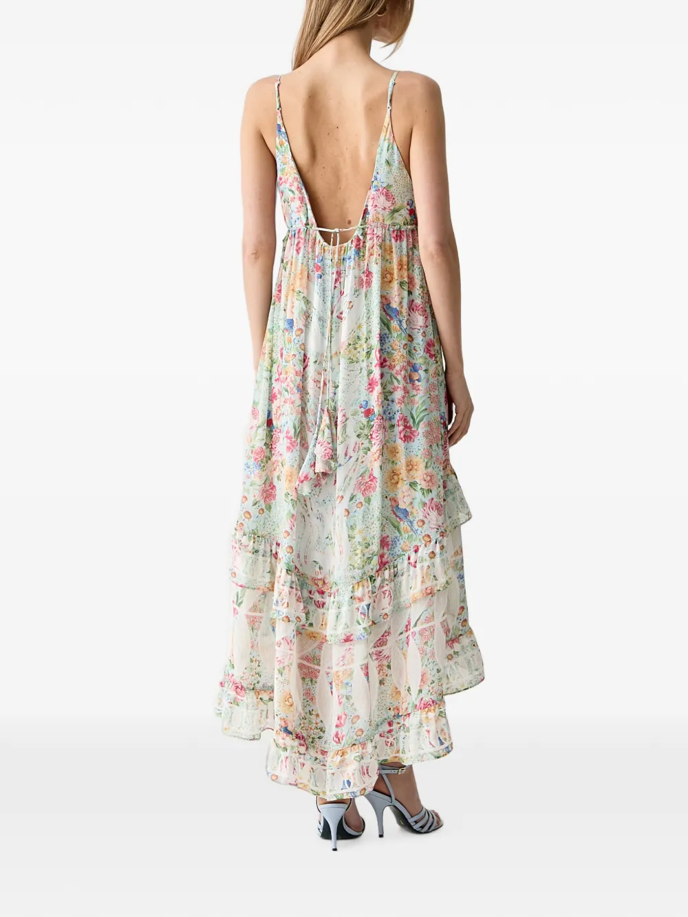 FARM Rio Rendeira maxi-jurk met bloemen-print en ruches Beige