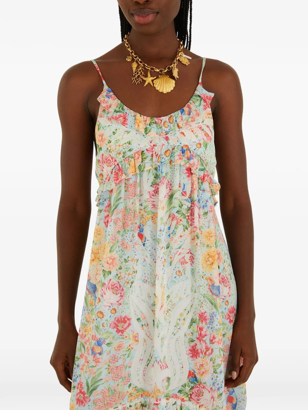 FARM Rio Rendeira floral-print ruffled maxi dress - Toni neutri