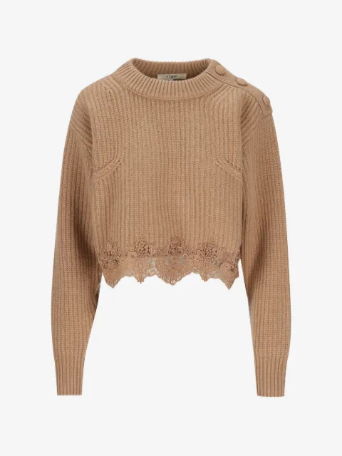 Chloé suéter con detalle de botones y ribete de encaje
