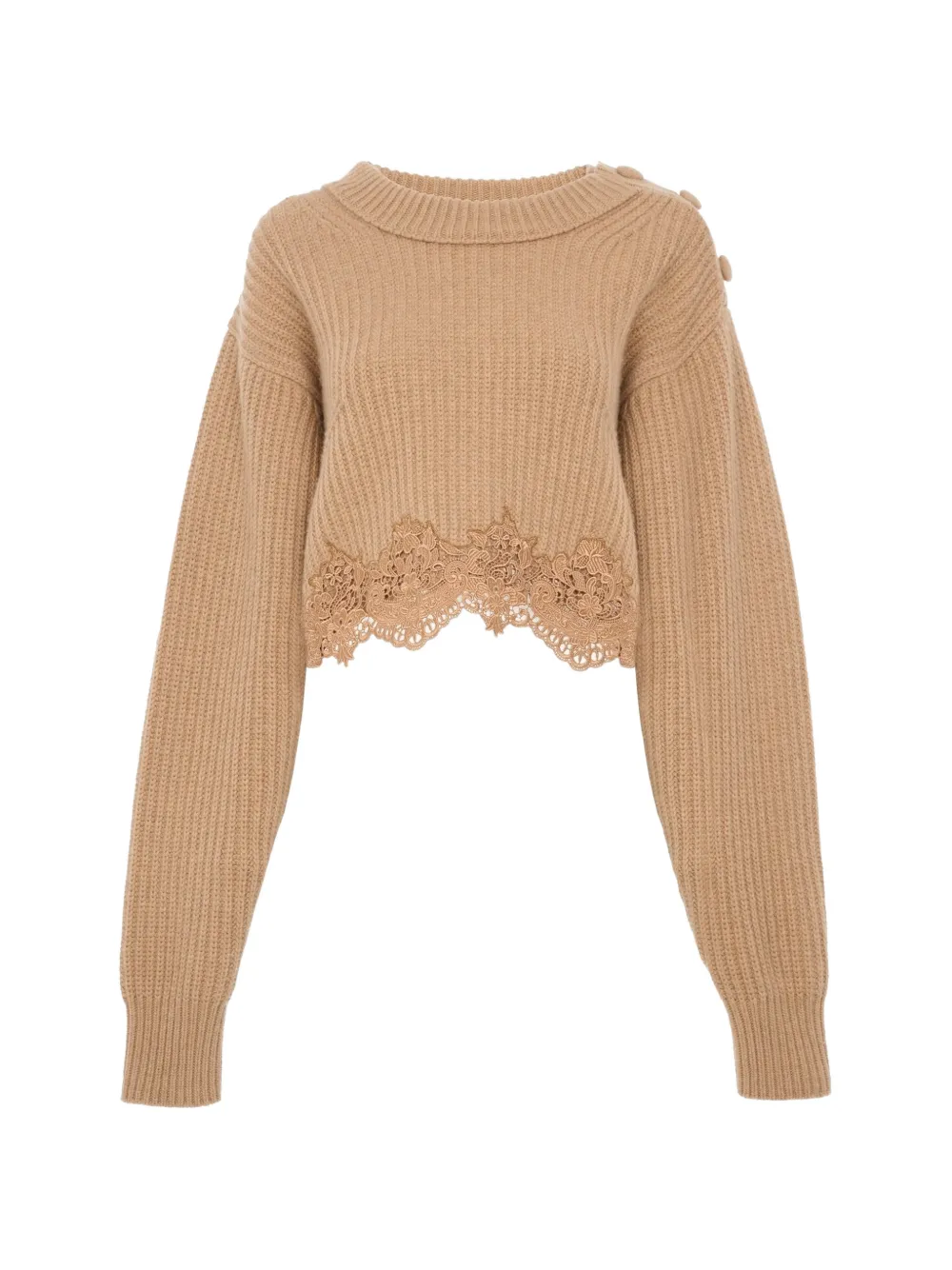 Chloé Cropped mock-neck sweater in a wool and cashmere knit & lace
