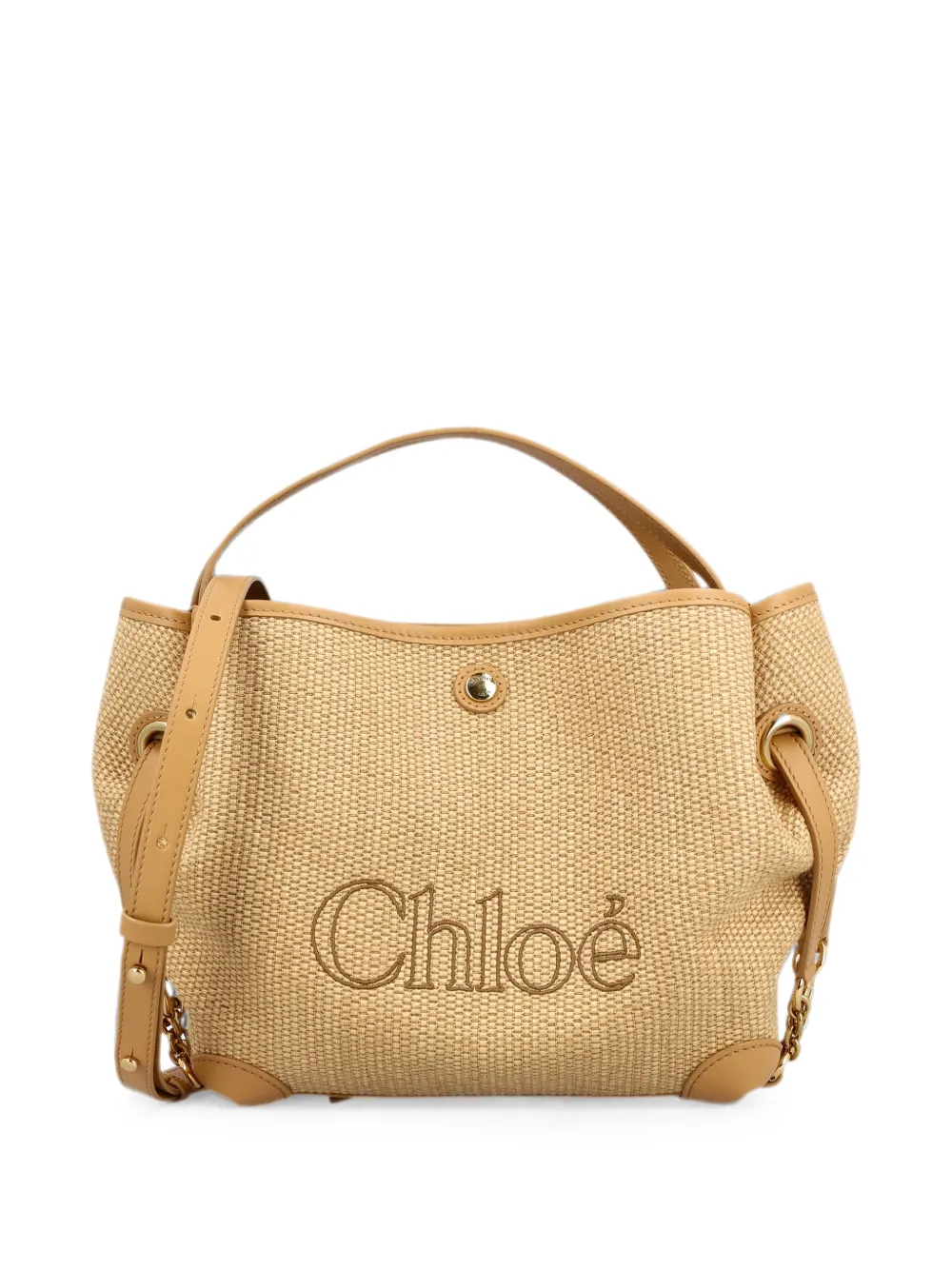 Chloé small Clover logo-embroidered leather-trim shoulder bag - Nude