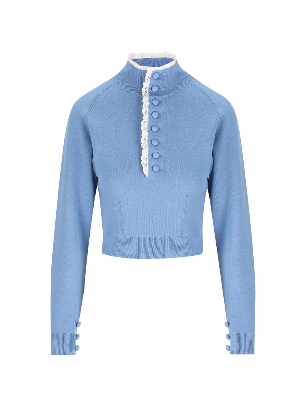 Chloé lace-trim button-detail sweater - Blu